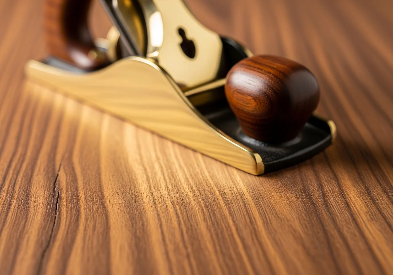Close view of shaped wood and fine grain on a work surface